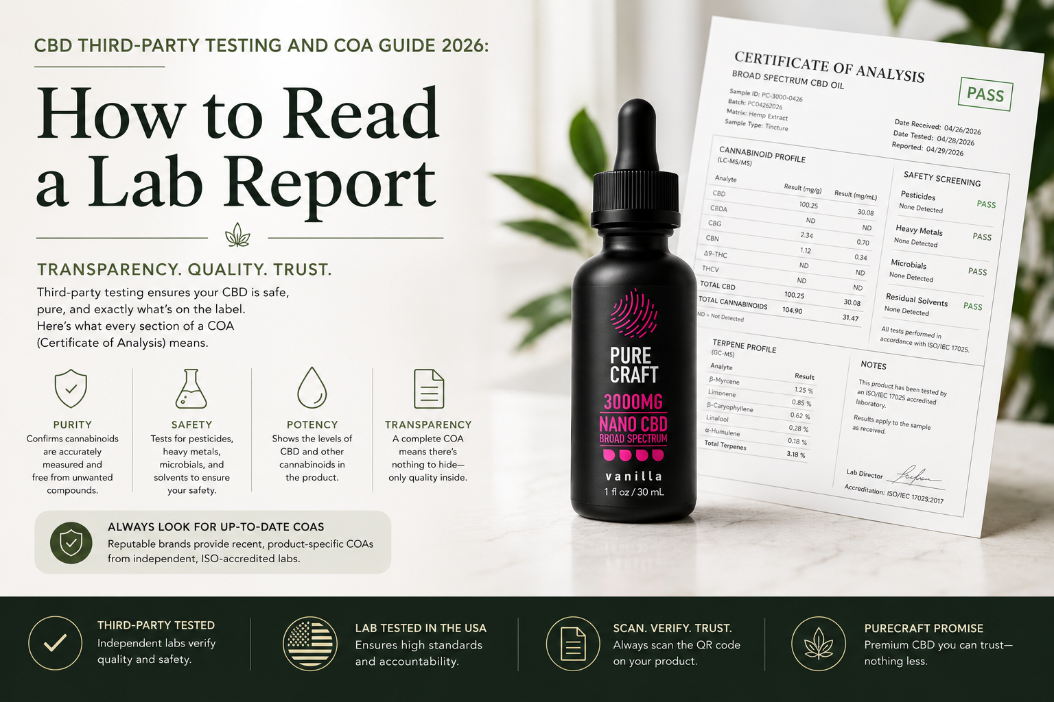 CBD Third-Party Testing and COA Guide 2026: How to Read a Lab Report | PureCraft CBD