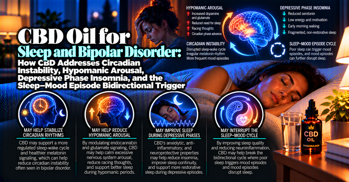 CBD Oil for Sleep and Bipolar Disorder: How CBD Addresses Circadian Instability, Hypomanic Arousal, Depressive Phase Insomnia, and the Sleep–Mood Episode Bidirectional Trigger