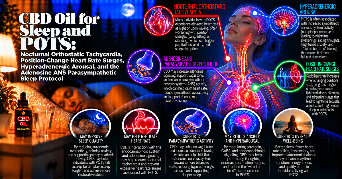 CBD Oil for Sleep and POTS: Nocturnal Orthostatic Tachycardia, Position-Change Heart Rate Surges, Hyperadrenergic Arousal, and the Adenosine ANS Parasympathetic Sleep Protocol