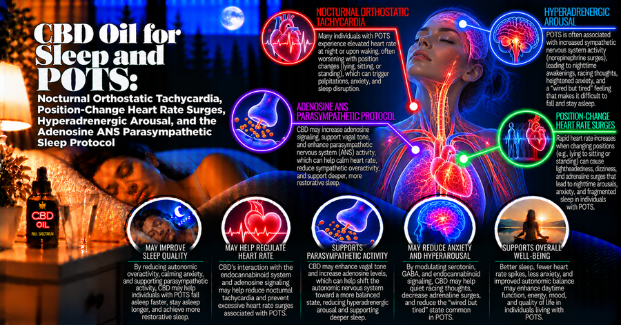 CBD Oil for Sleep and POTS: Nocturnal Orthostatic Tachycardia, Position-Change Heart Rate Surges, Hyperadrenergic Arousal, and the Adenosine ANS Parasympathetic Sleep Protocol