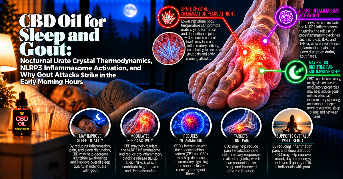 CBD Oil for Sleep and Gout: Nocturnal Urate Crystal Thermodynamics, NLRP3 Inflammasome Activation, and Why Gout Attacks Strike in the Early Morning Hours | PureCraft CBD