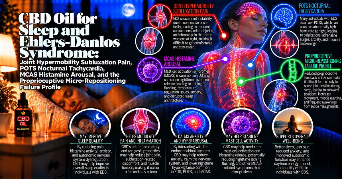 CBD Oil for Sleep and Ehlers-Danlos Syndrome: Joint Hypermobility Subluxation Pain, POTS Nocturnal Tachycardia, MCAS Histamine Arousal, and the Proprioceptive Micro-Repositioning Failure Profile