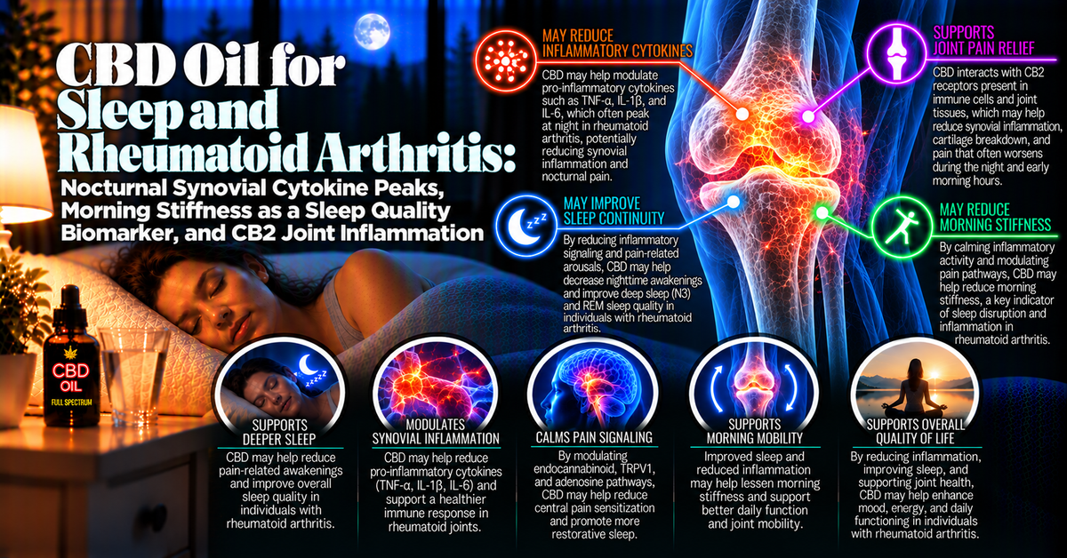 CBD Oil for Sleep and Rheumatoid Arthritis: Nocturnal Synovial Cytokine Peaks, Morning Stiffness as a Sleep Quality Biomarker, and CB2 Joint Inflammation | PureCraft CBD