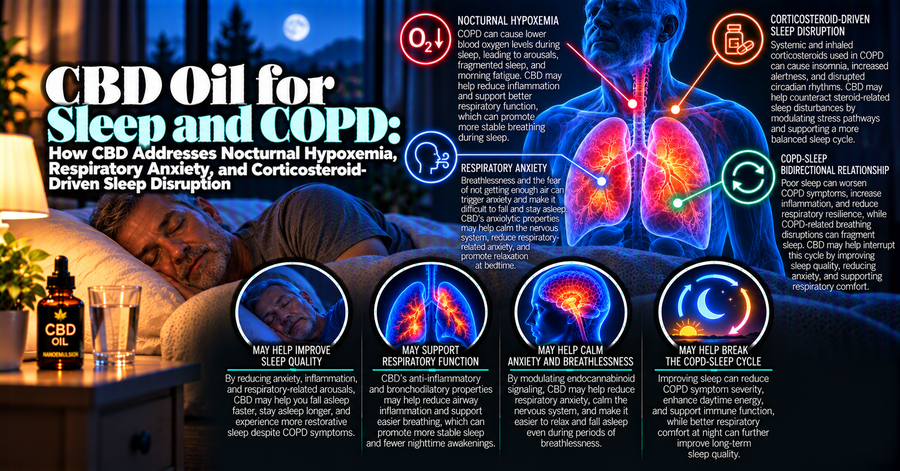 CBD Oil for Sleep and COPD: How CBD Addresses Nocturnal Hypoxemia, Respiratory Anxiety, and Corticosteroid-Driven Sleep Disruption