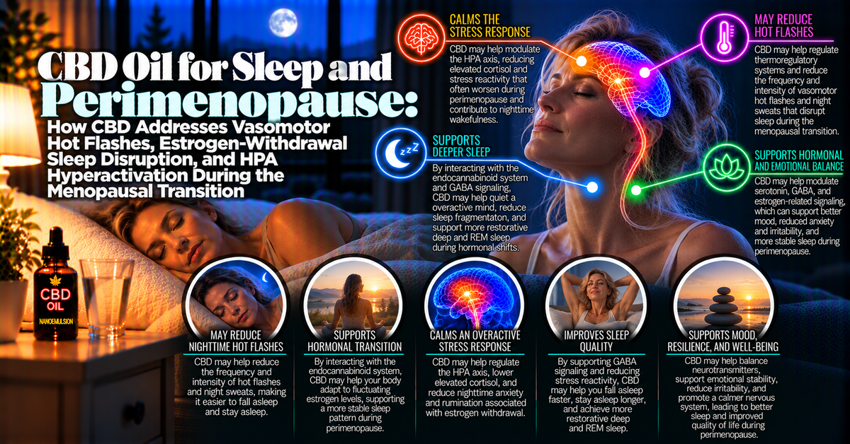 CBD Oil for Sleep and Perimenopause: How CBD Addresses Vasomotor Hot Flashes, Estrogen-Withdrawal Sleep Disruption, and HPA Hyperactivation During the Menopausal Transition | PureCraft CBD