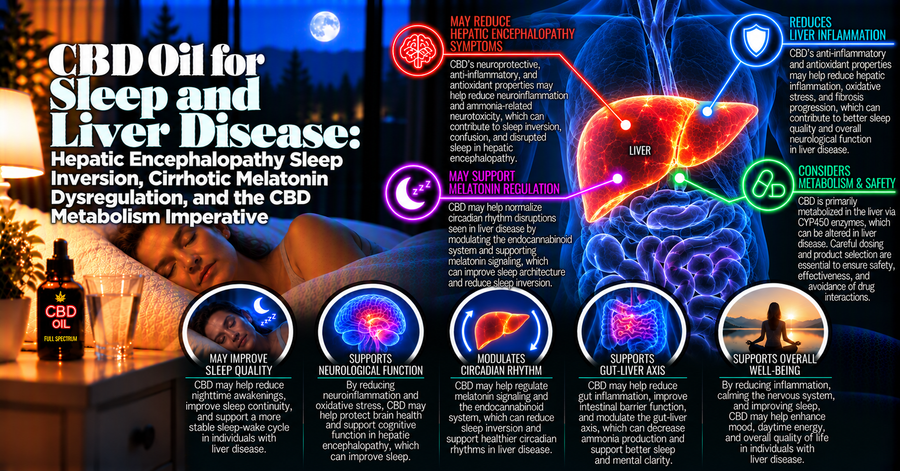 CBD Oil for Sleep and Liver Disease: Hepatic Encephalopathy Sleep Inversion, Cirrhotic Melatonin Dysregulation, and the CBD Metabolism Imperative | PureCraft CBD