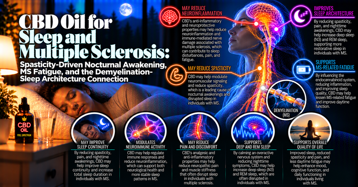 CBD Oil for Sleep and Multiple Sclerosis: Spasticity-Driven Nocturnal Awakening, MS Fatigue, and the Demyelination-Sleep Architecture Connection | PureCraft CBD