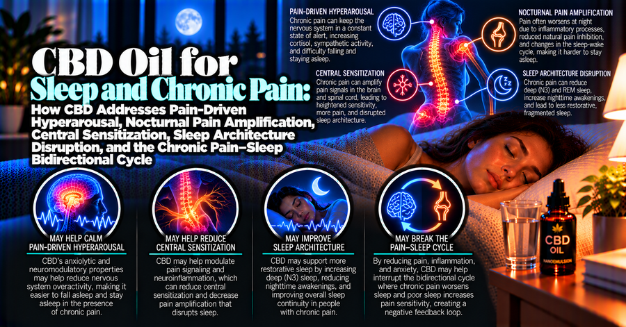 CBD Oil for Sleep and Chronic Pain: How CBD Addresses Pain-Driven Hyperarousal, Nocturnal Pain Amplification, Central Sensitization, Sleep Architecture Disruption, and the Chronic Pain–Sleep Bidirectional Cycle